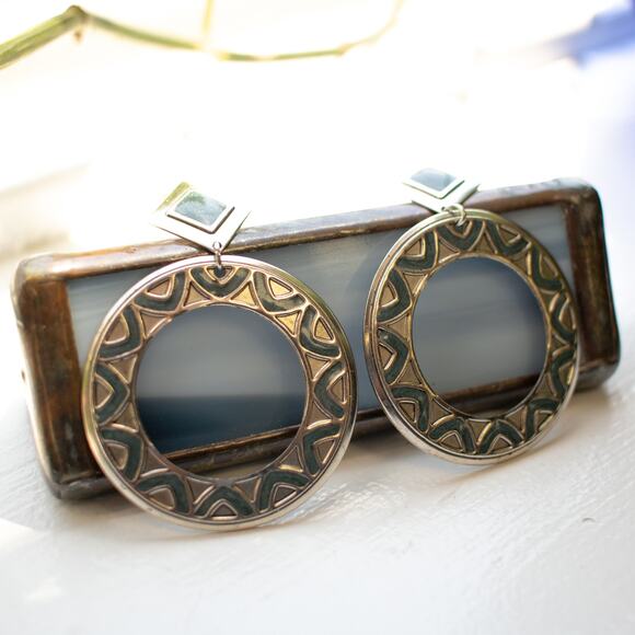 Vintage Turquoise Stud Hoop Earrings - Picture 4 of 5